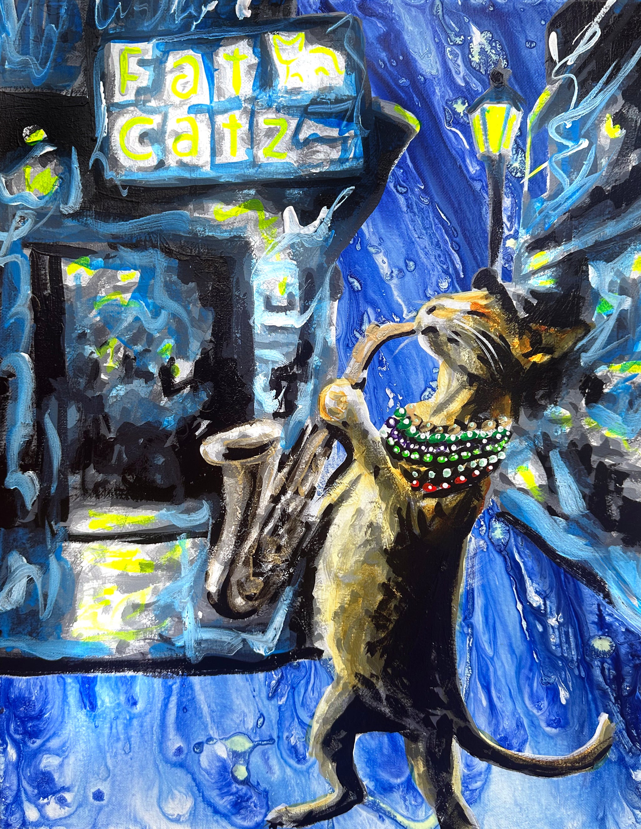 Tabby Cat Playing Saxophone Print