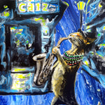 Tabby Cat Playing Saxophone Print