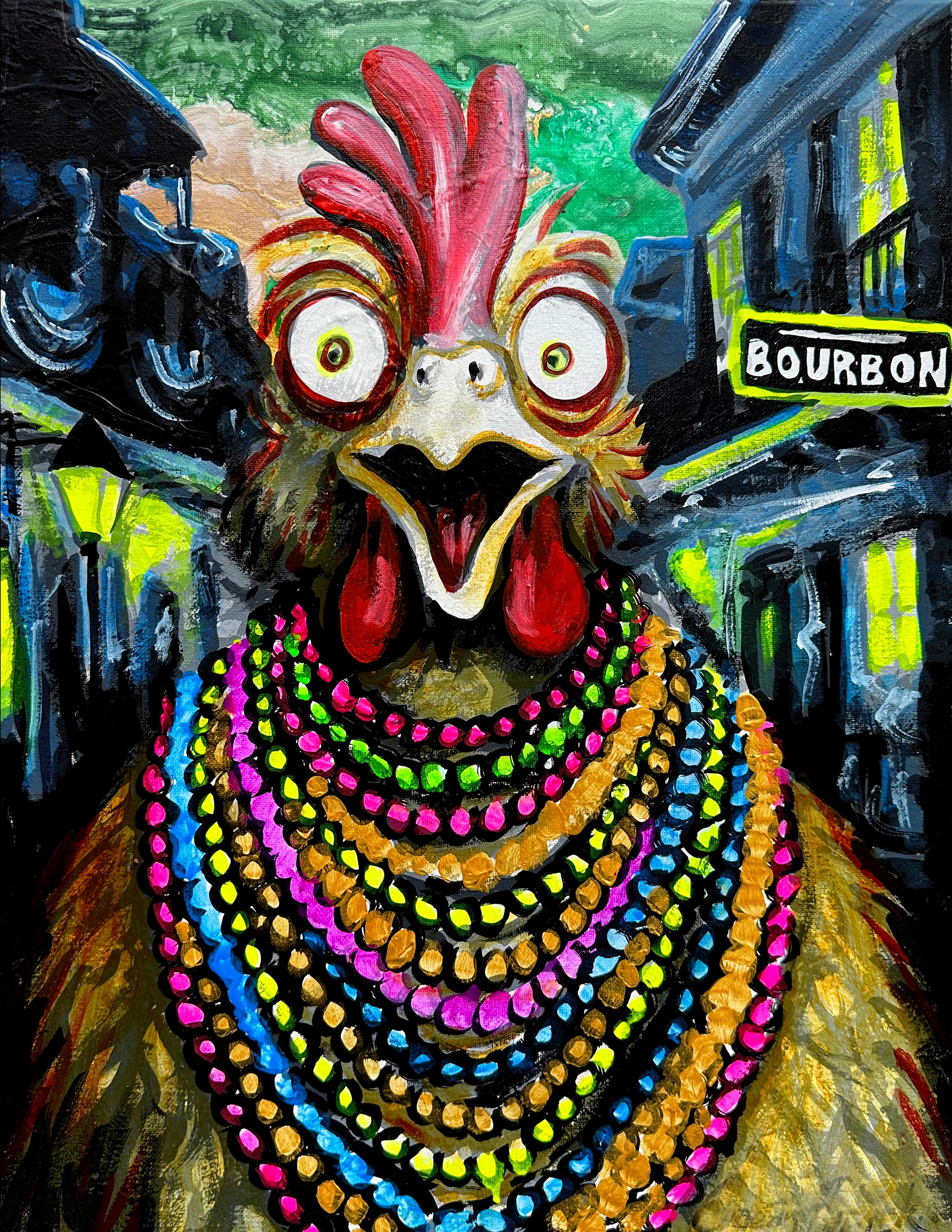 Chicken in Mardi Gras Costume Print