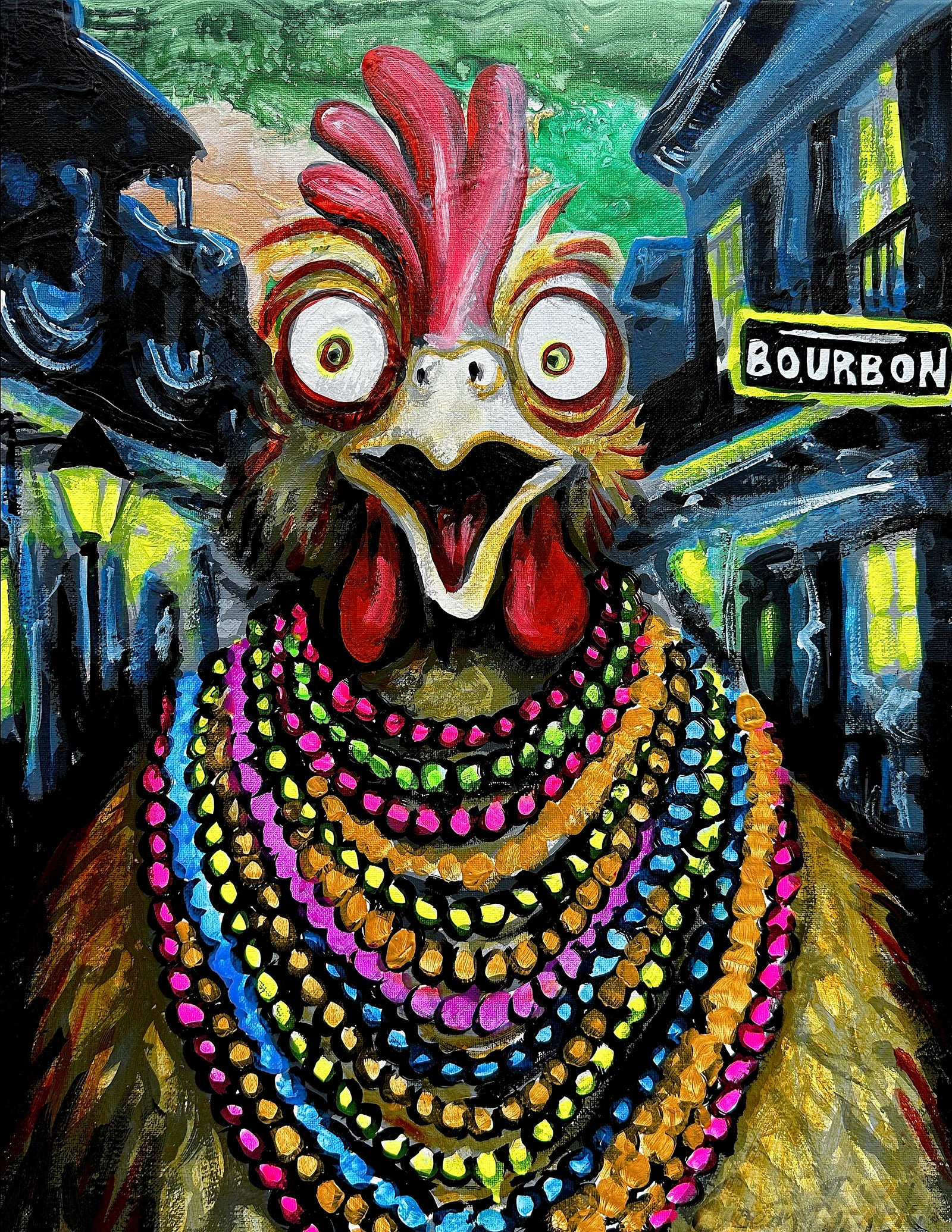Chicken in Mardi Gras Costume Print