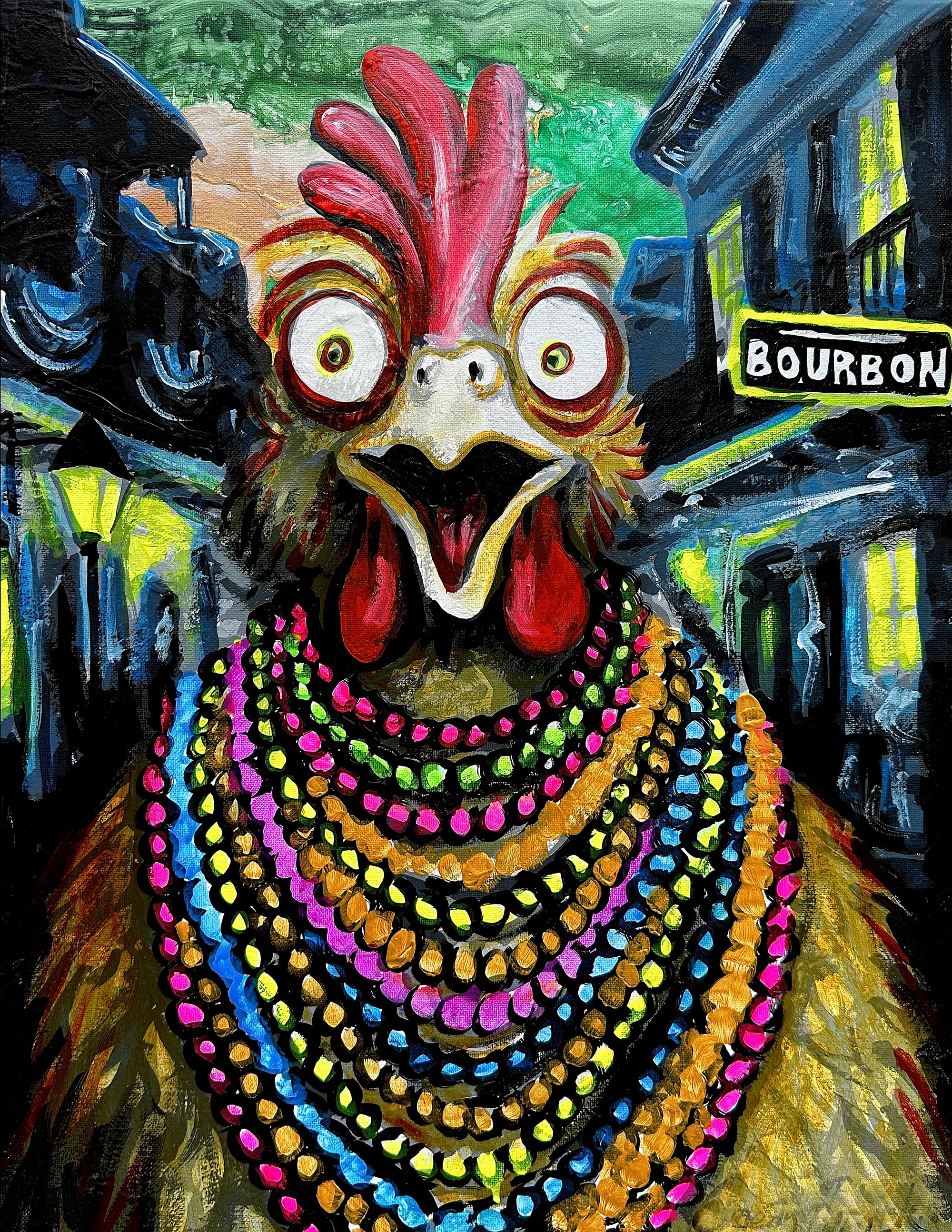 Chicken in Mardi Gras Costume Print