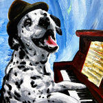 A spotted dalmatian tickles the ivories in this lively print full of character and motion.
