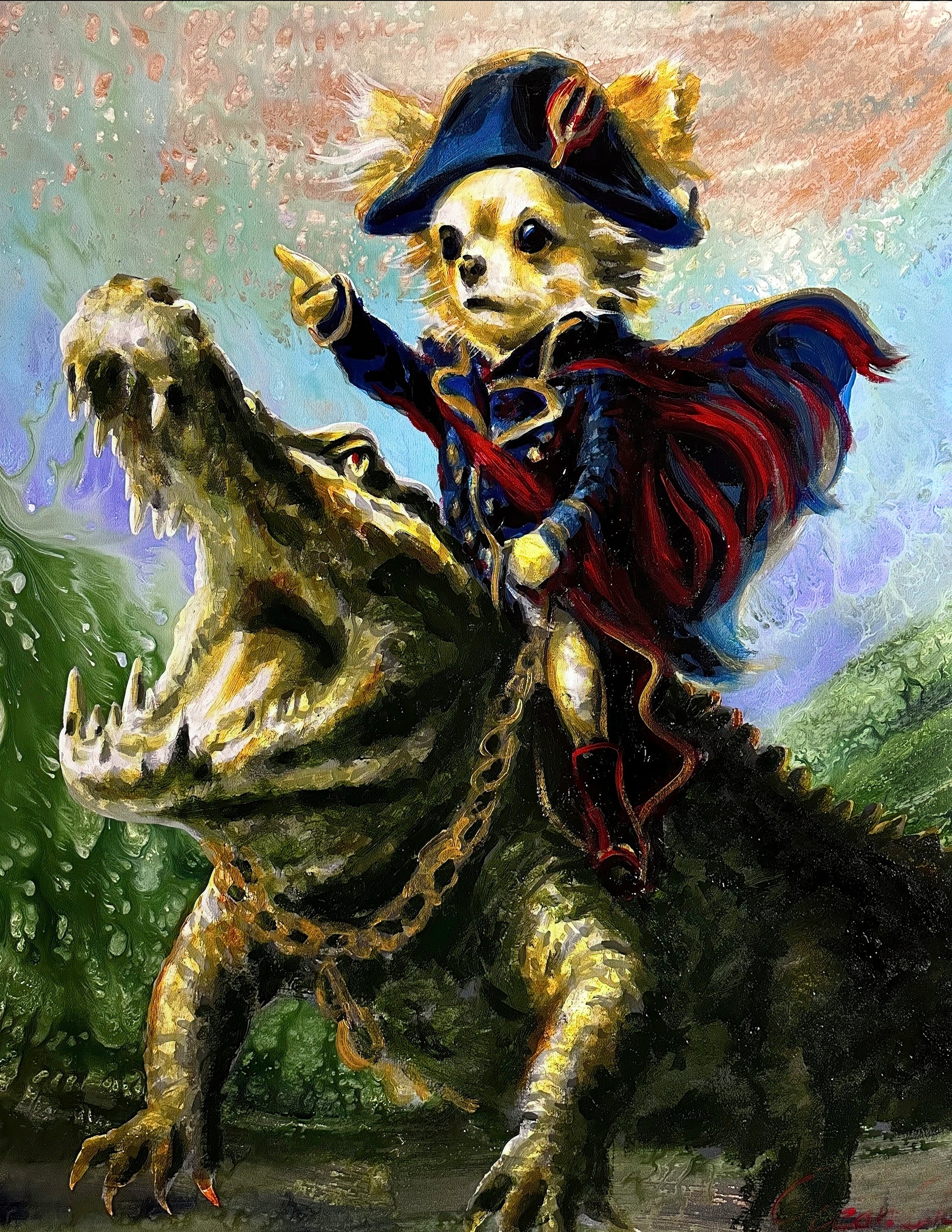Dog as Napoleon with Alligator Print