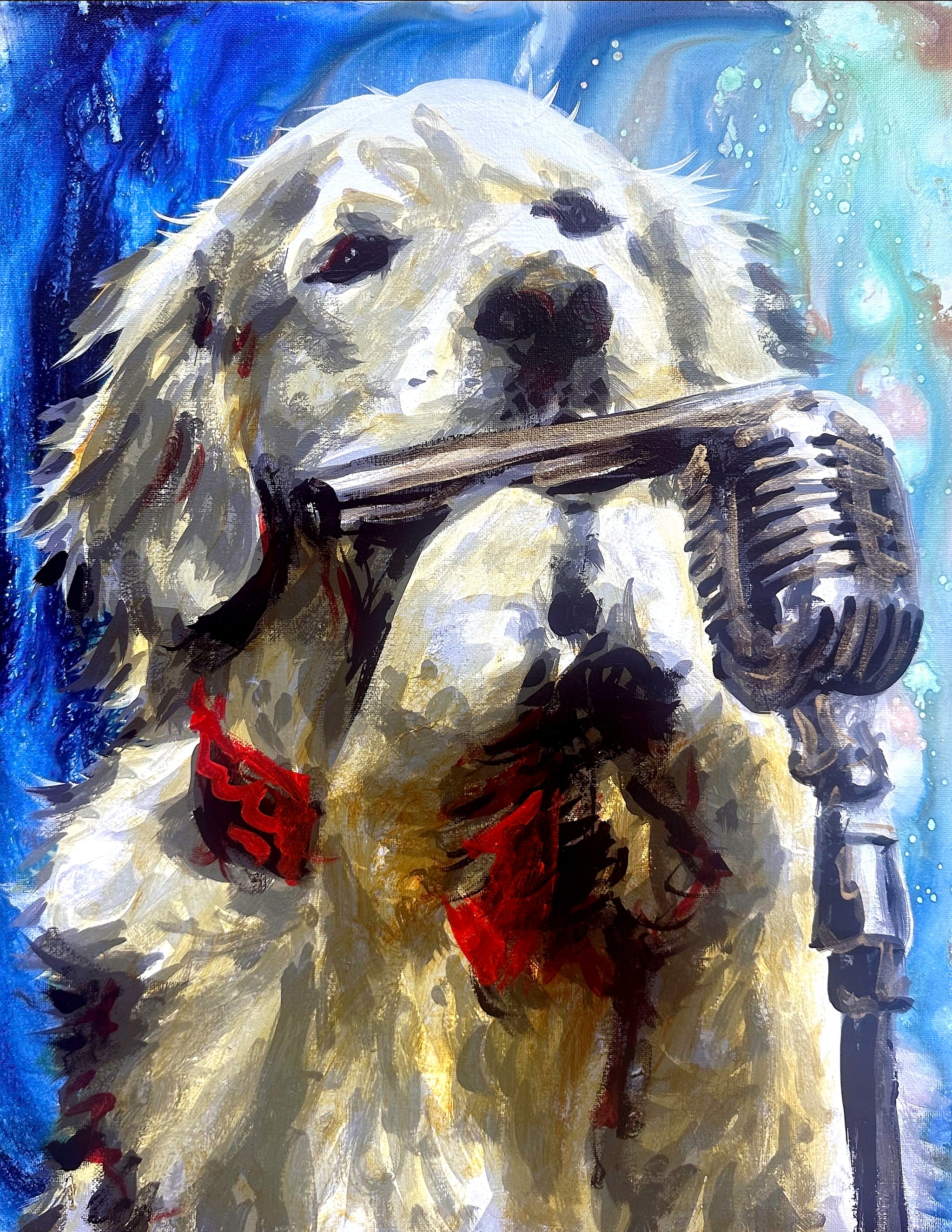 Golden Labrador Playing Harmonica Print