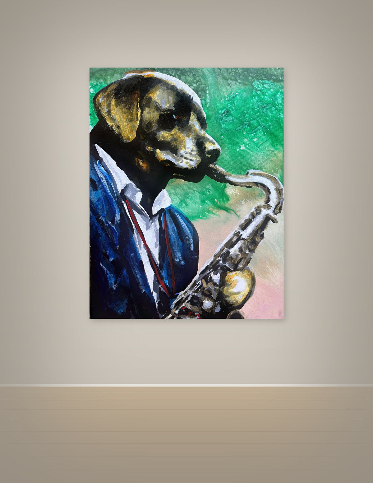 Chocolate Labrador Playing Saxophone Print