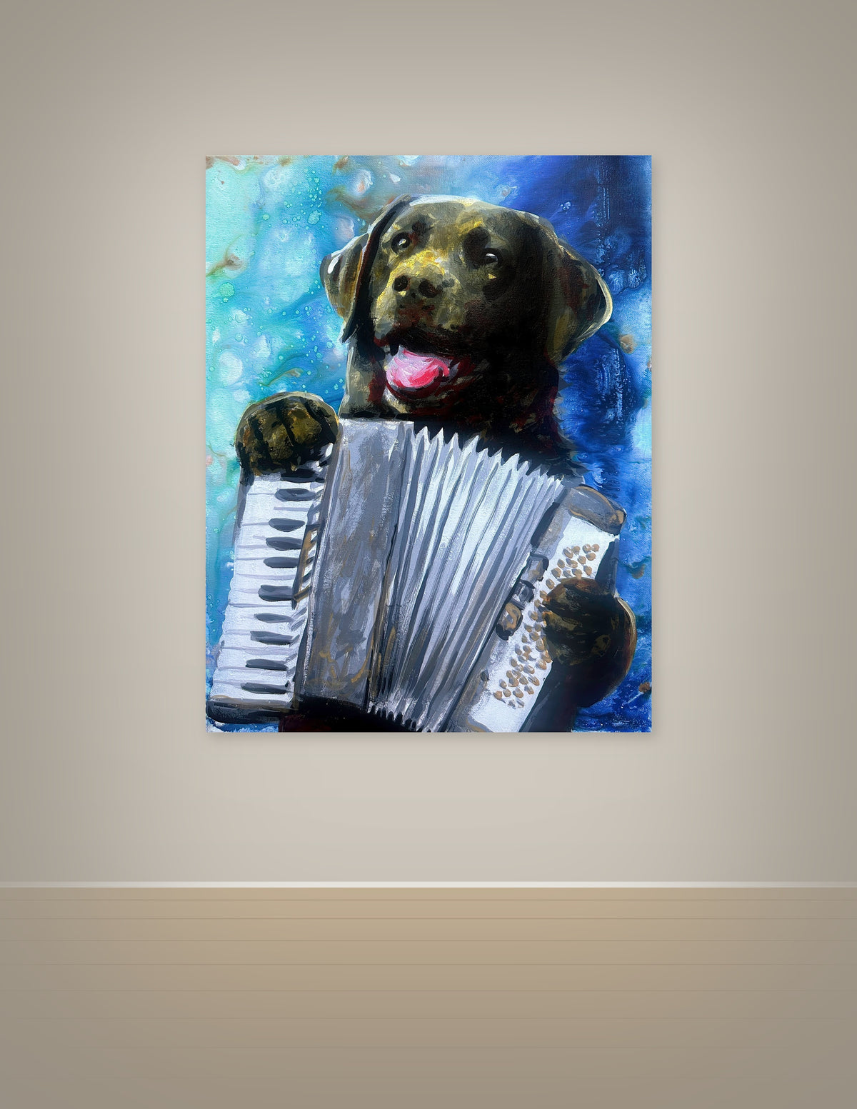 Black Labrador Playing Accordion Print