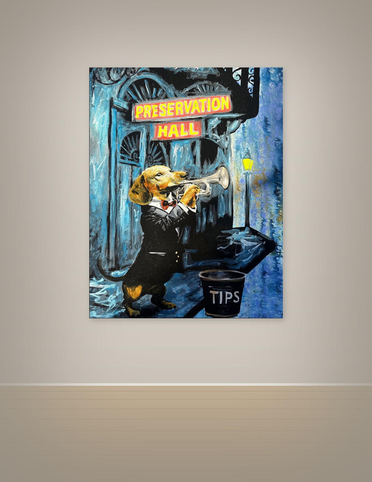 Dachshund Playing Trumpet at Preservation Hall Print