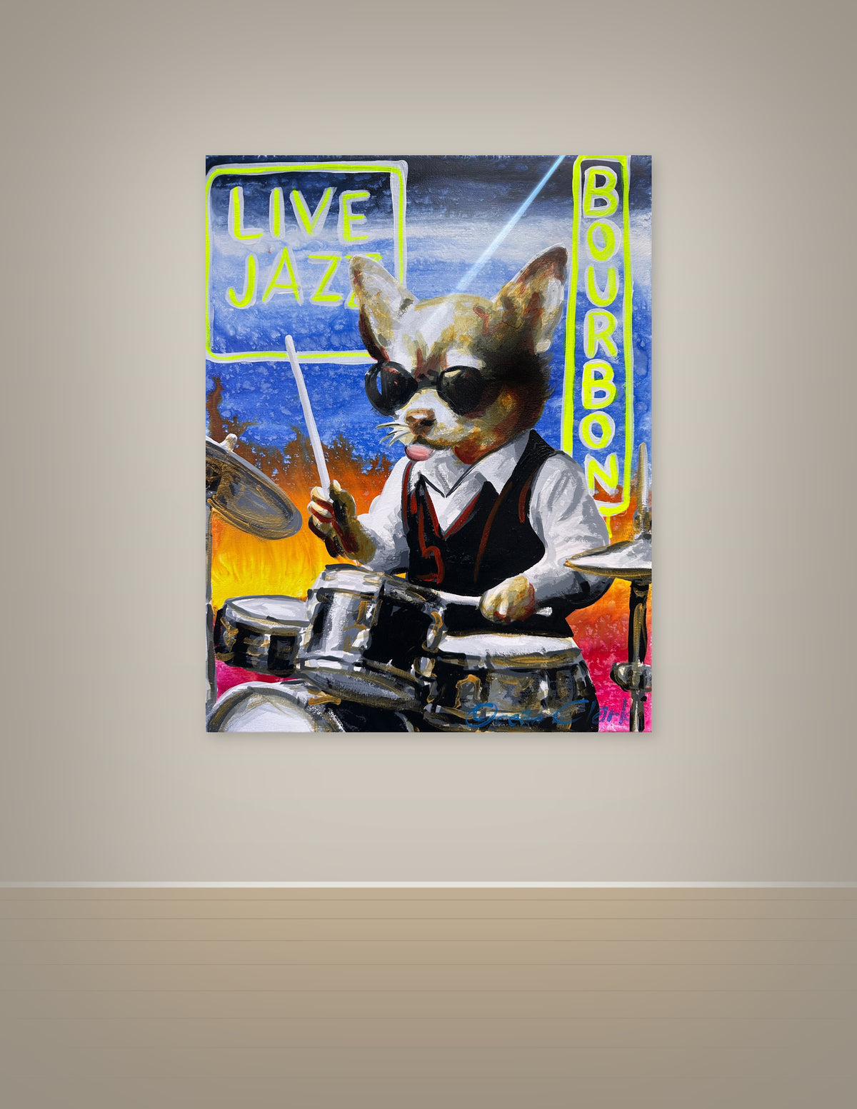 Chihuahua Playing Jazz Drums on Bourbon Street Print