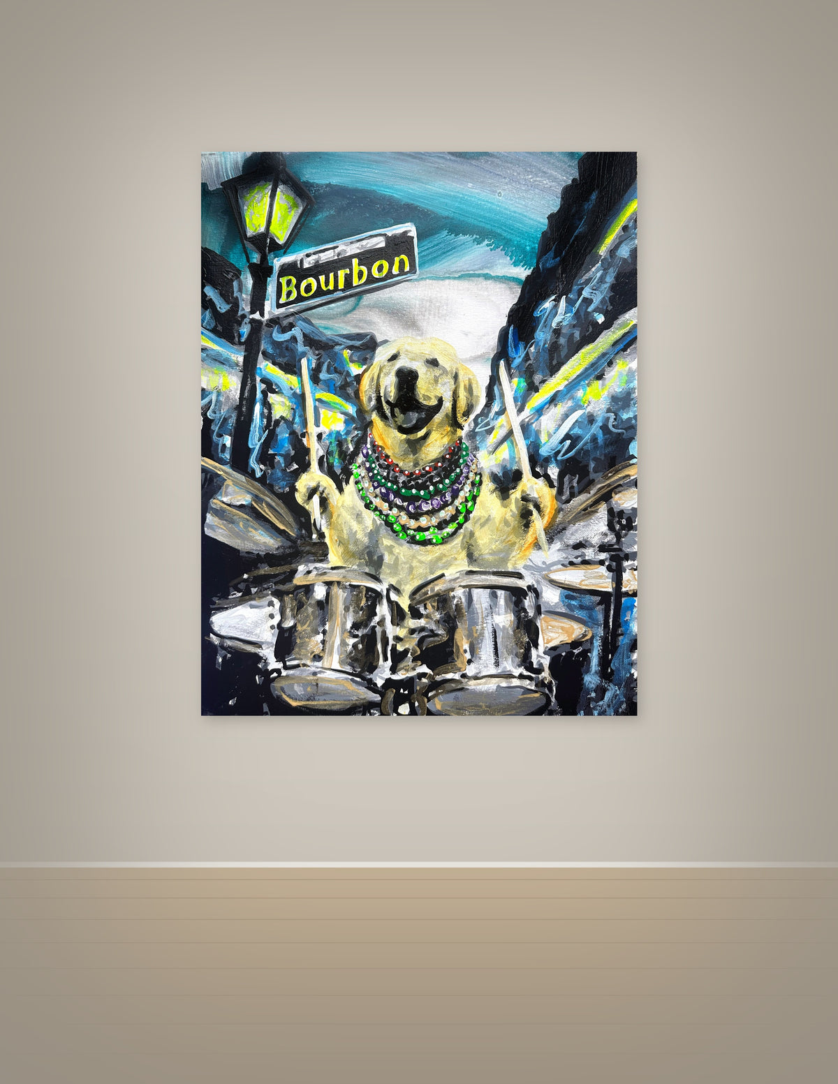 Golden Labrador Playing Drums Print