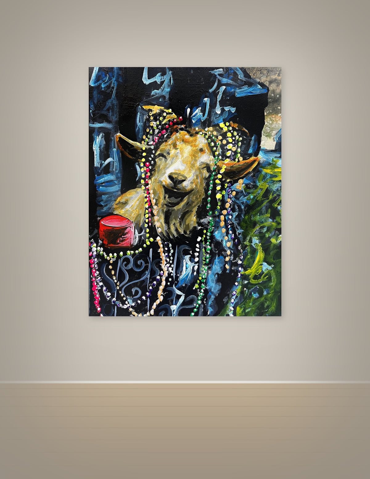 Goat with Mardi Gras Beads Print