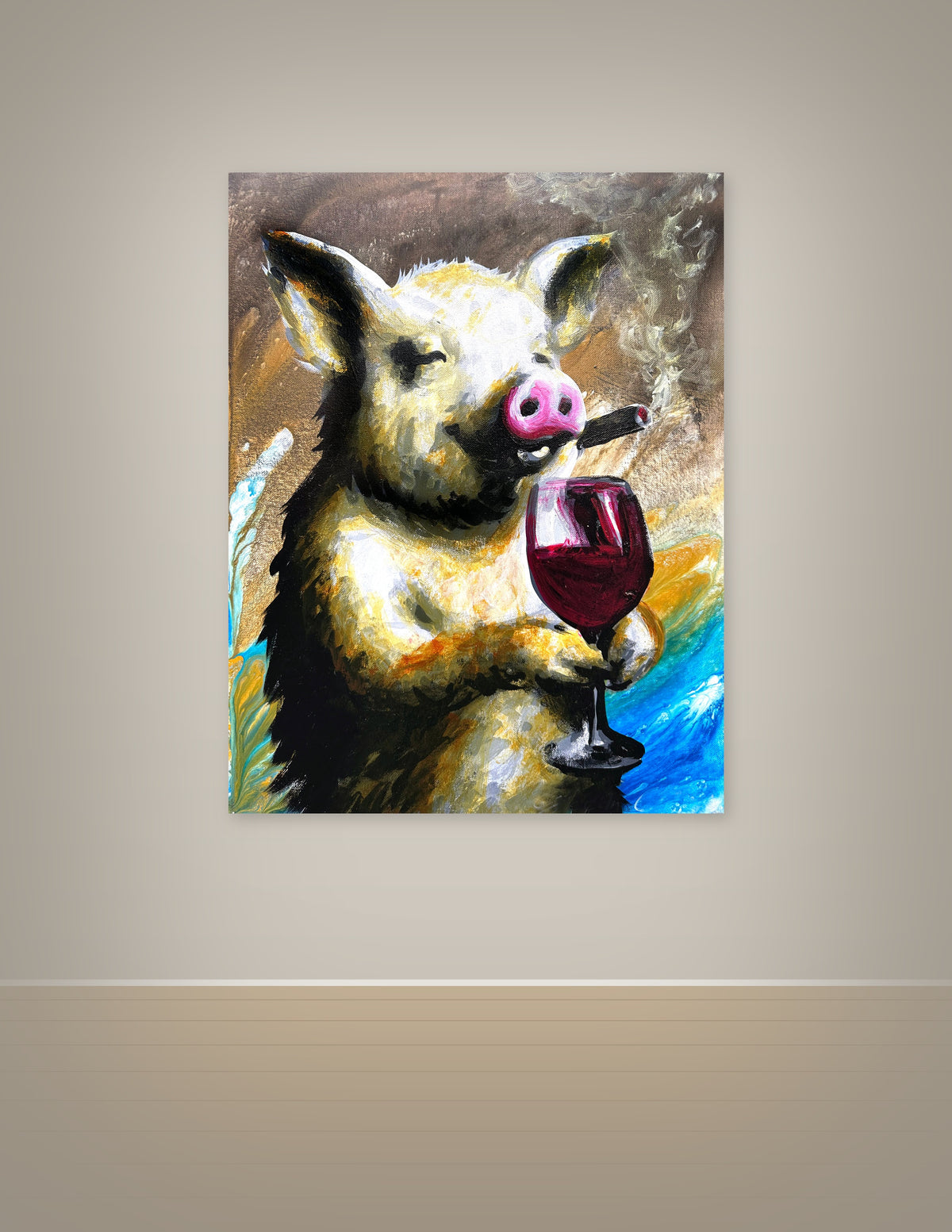 Pig with Cigar and Wine Print