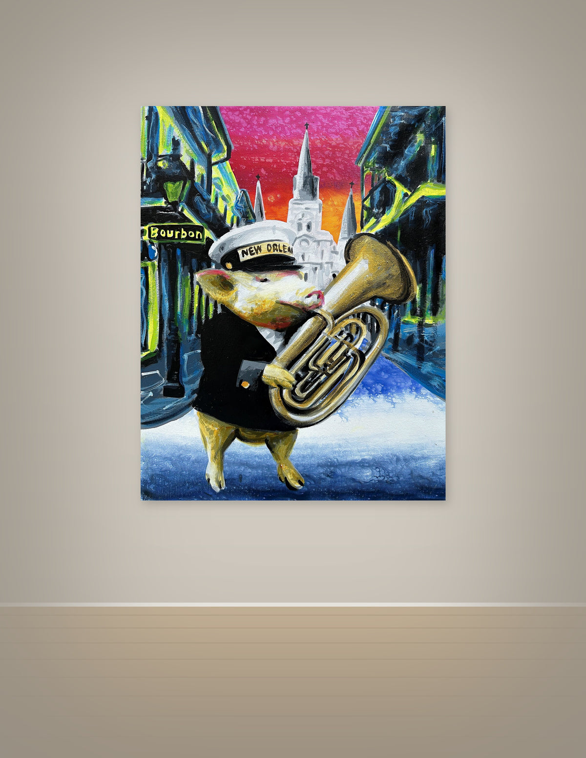 Pig Playing Tuba New Orleans Style Print