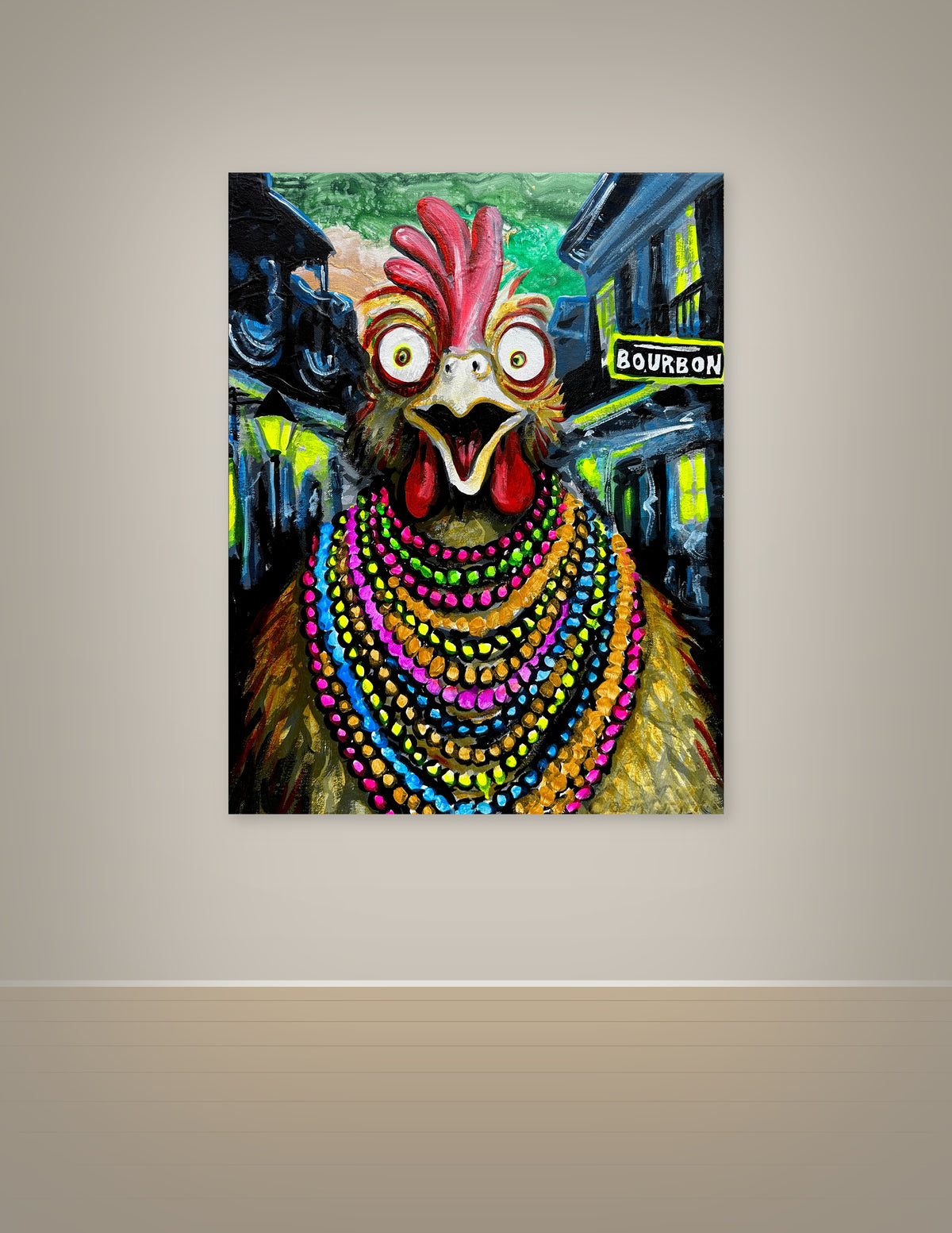 Chicken in Mardi Gras Costume Print