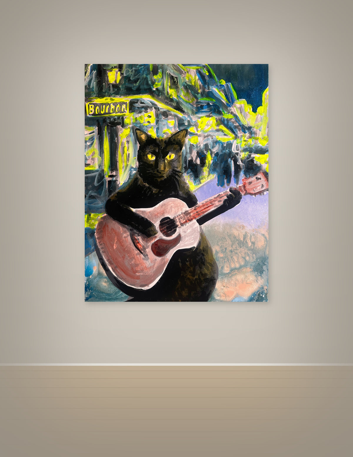Black Cat Playing Guitar Print