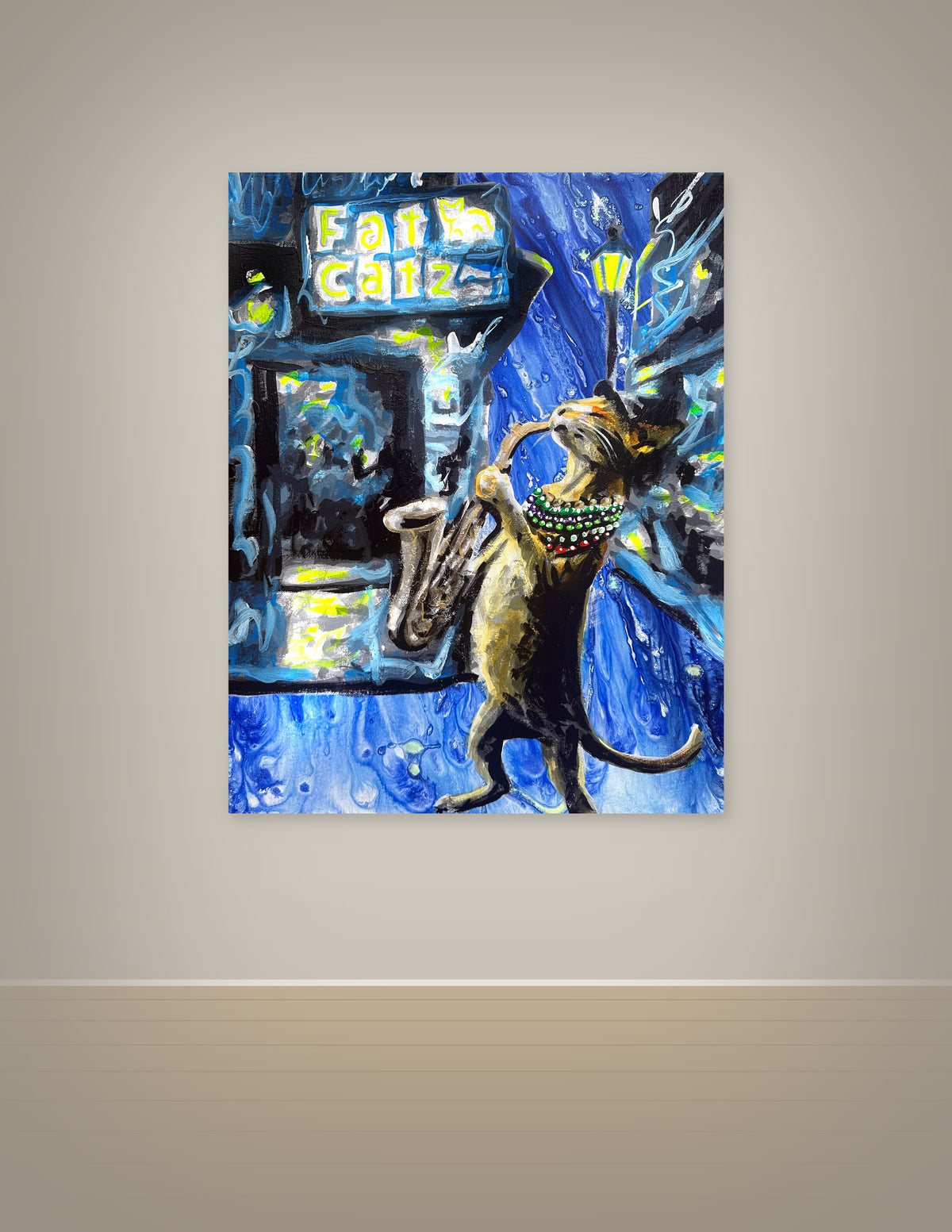 Tabby Cat Playing Saxophone Print