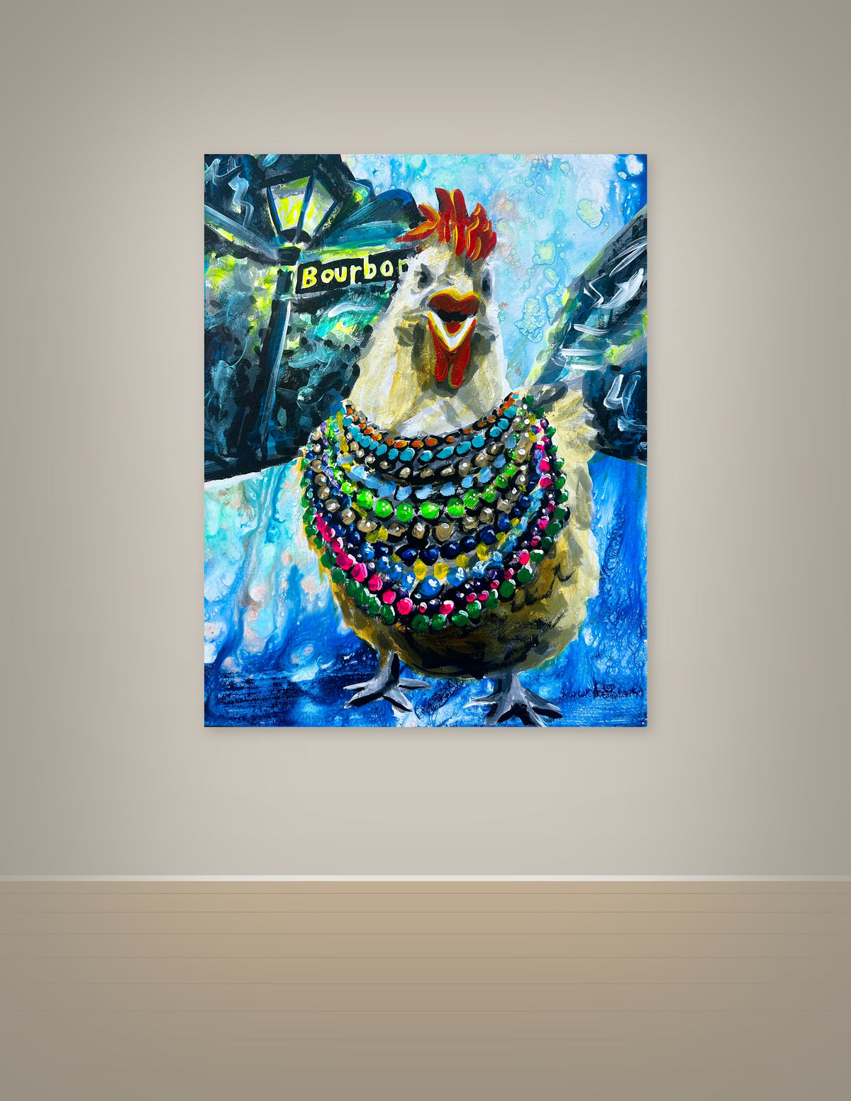 Chicken in Mardi Gras Beads Print