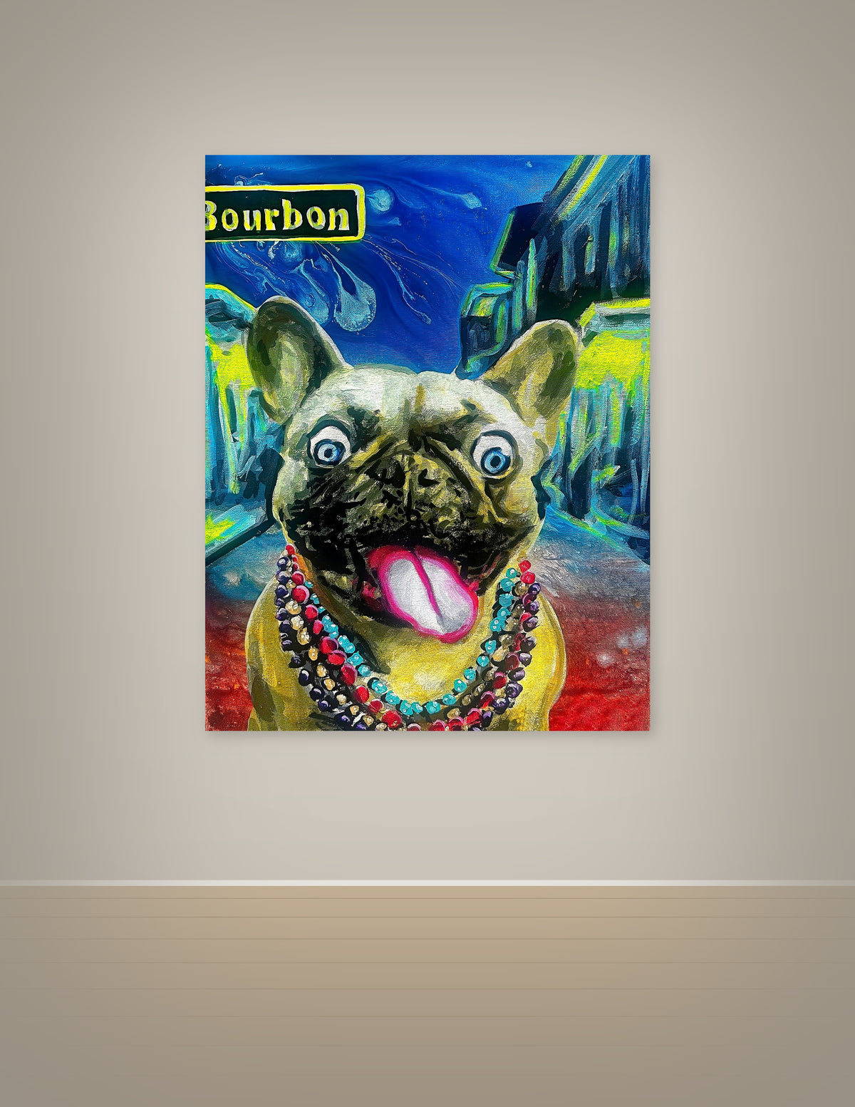 French Bulldog in Mardi Gras Beads Print