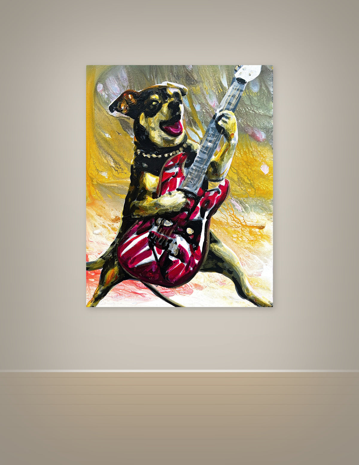 Boston Terrier Playing Electric Guitar Print