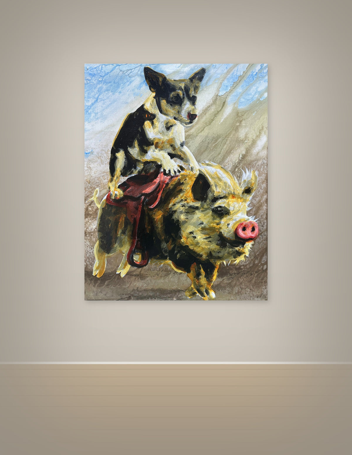 Boston Terrier Riding a Pig Print