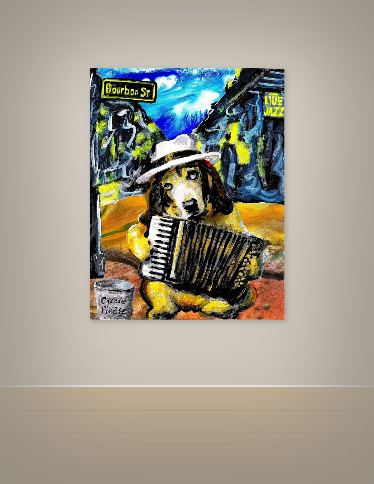 Basset Hound Playing Accordion on Bourbon Street Print