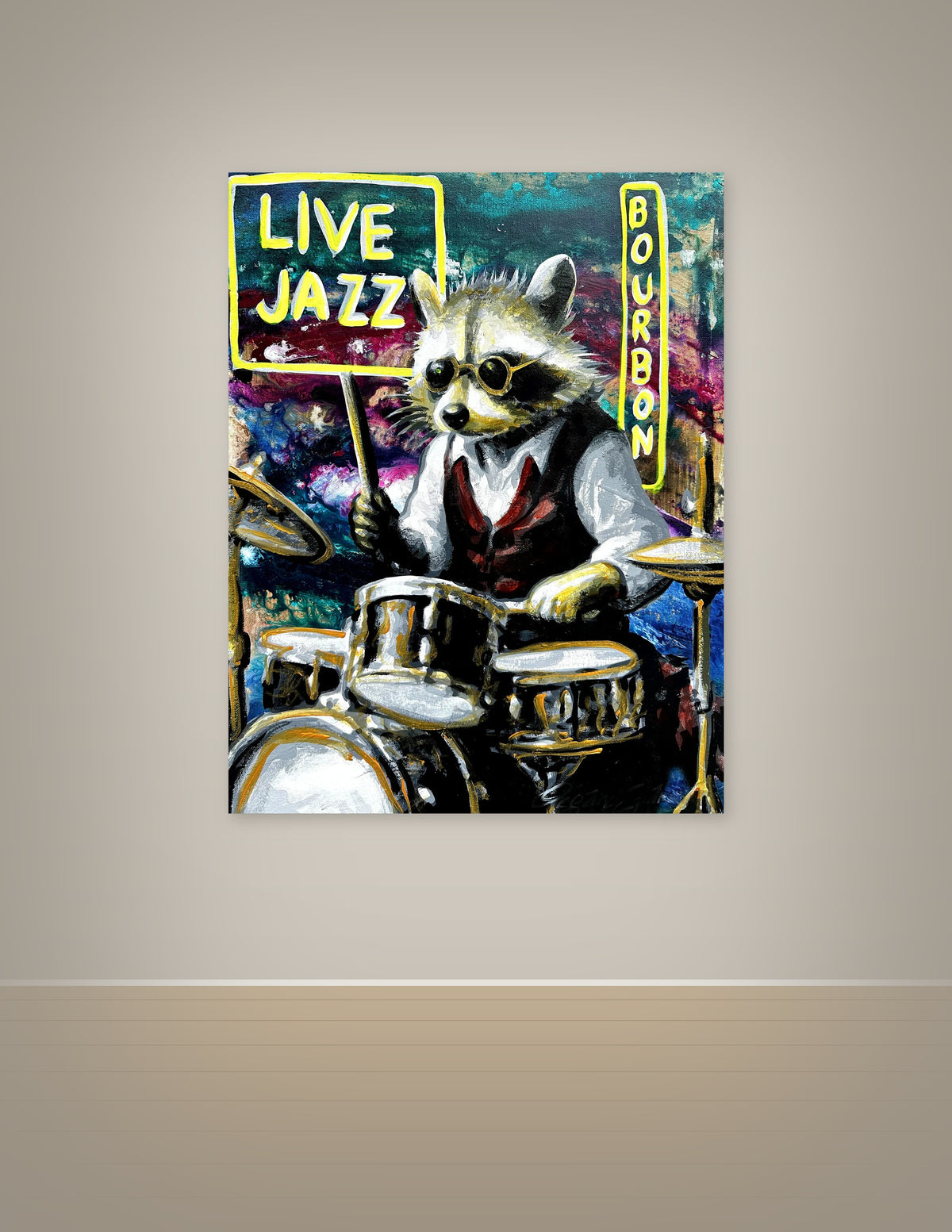 Jazz Drummer Raccoon Print