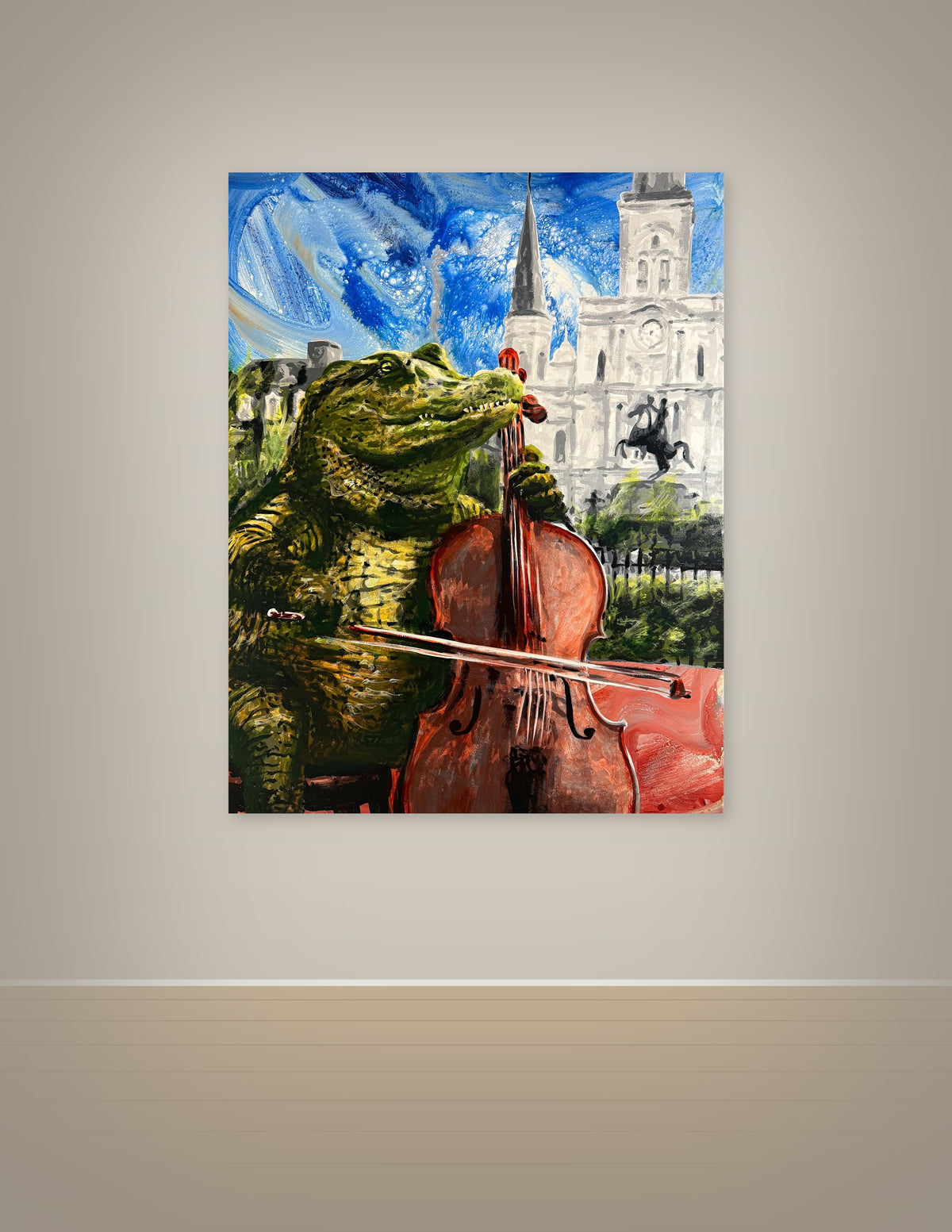 Alligator Playing Cello at Jackson Square Print
