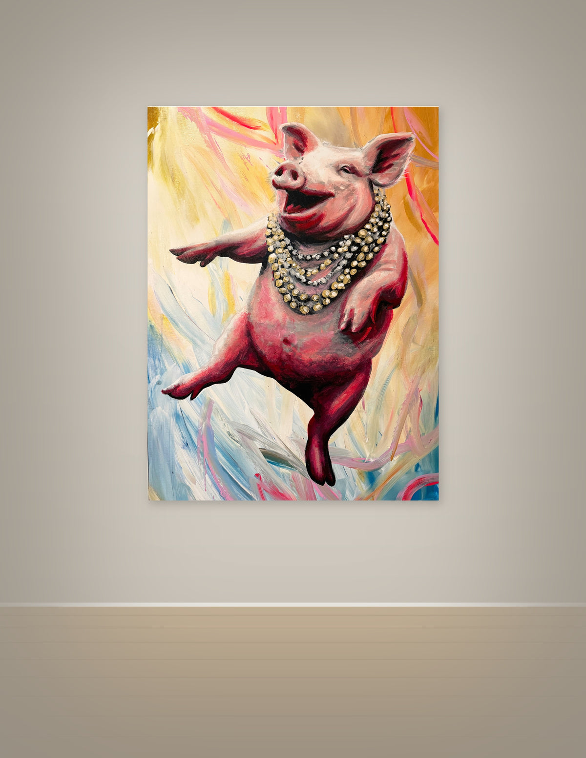 Pig Dancing with Mardi Gras Beads Print