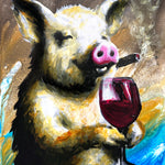 Pig with Cigar and Wine Print