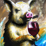 Pig with Cigar and Wine Print