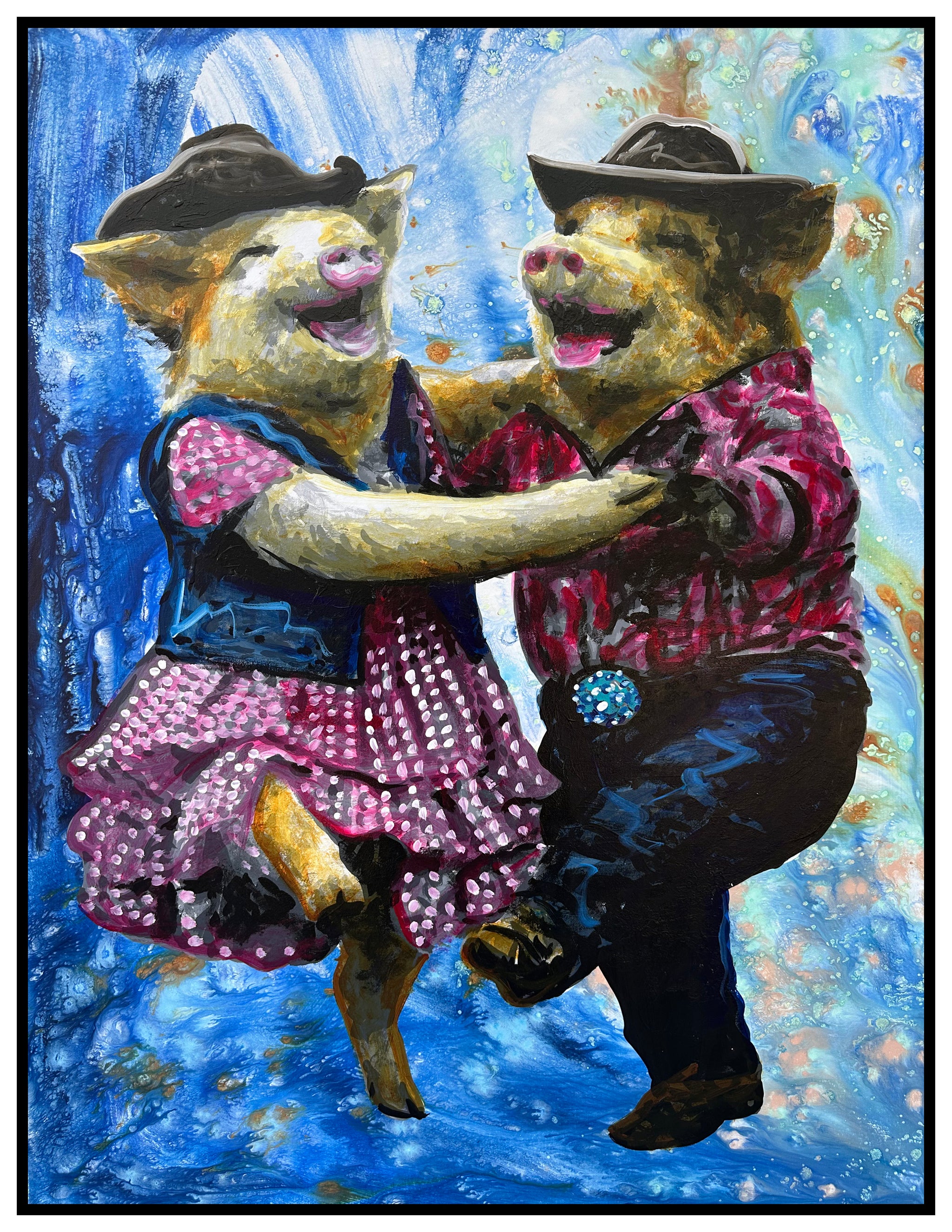 Pigs Dancing Western Style Print