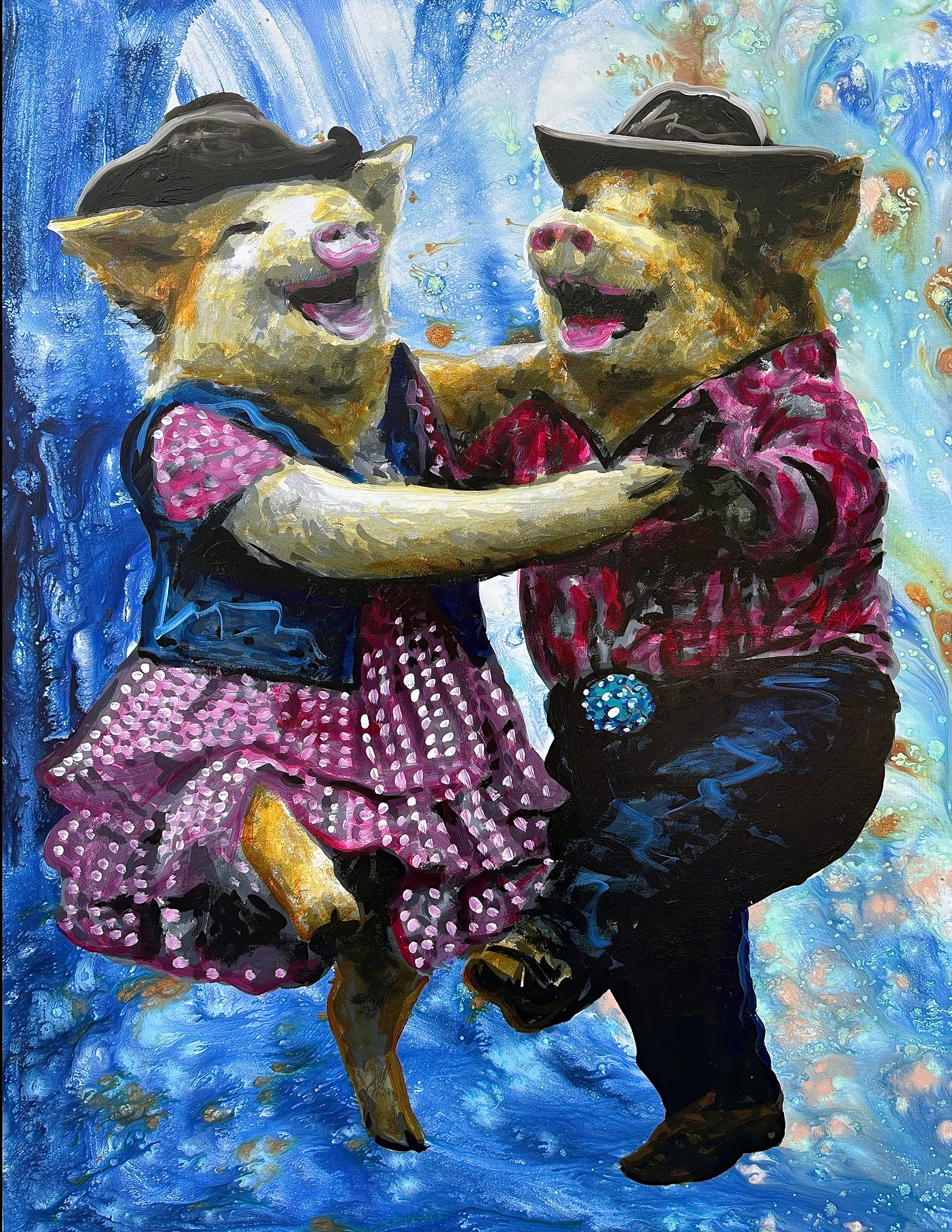 Pigs Dancing Western Style Print