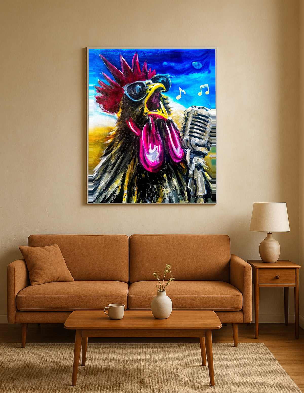 Rooster Belting Out a Tune Print