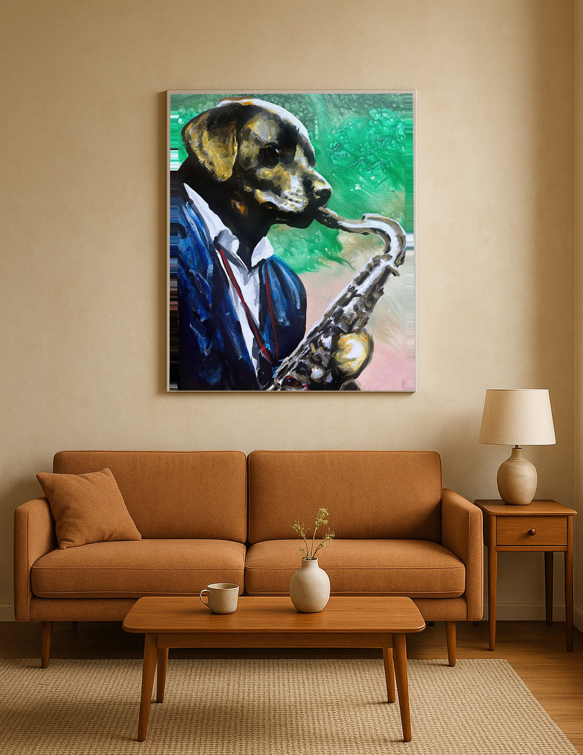 Chocolate Labrador Playing Saxophone Print