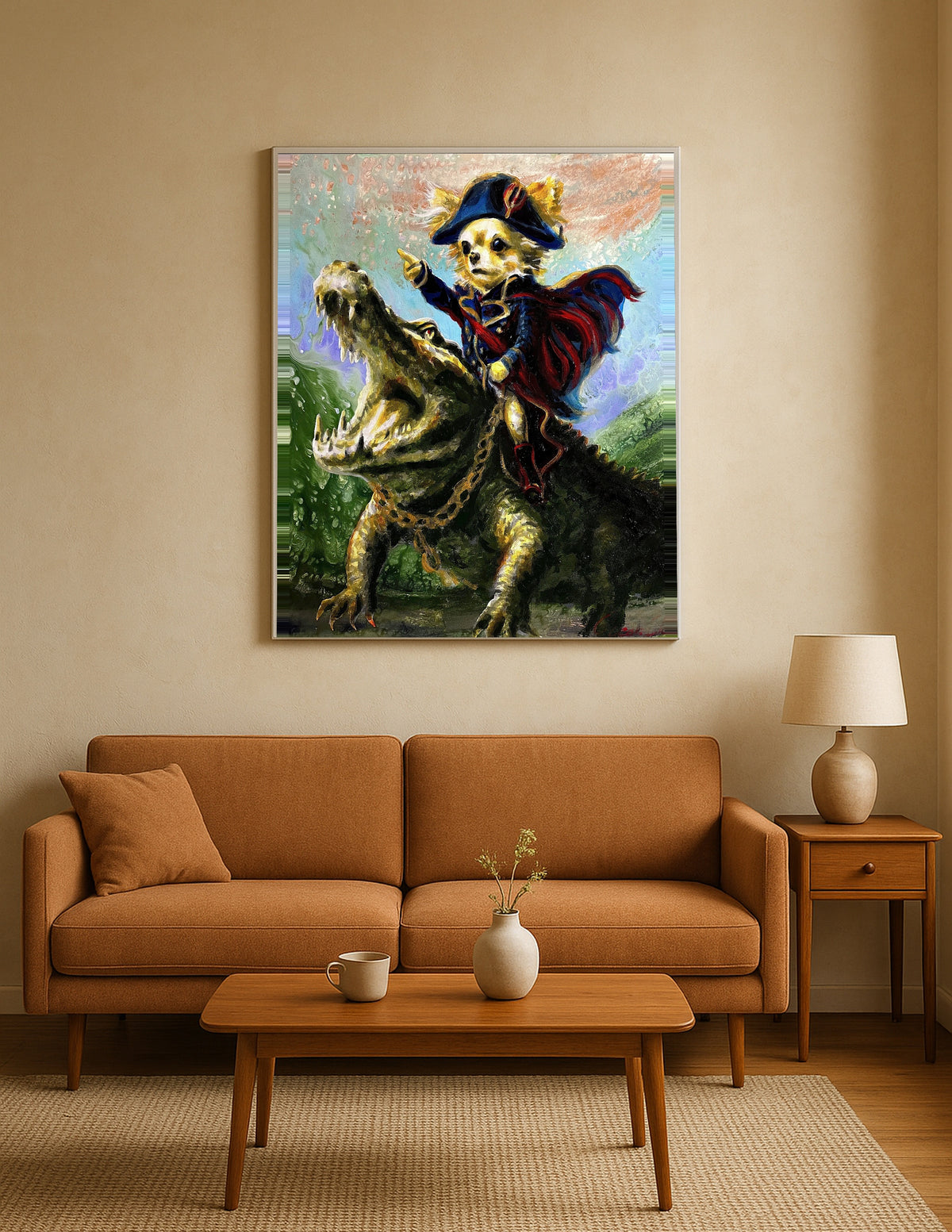 Long-Haired Chihuahua as Napoleon with Alligator Print