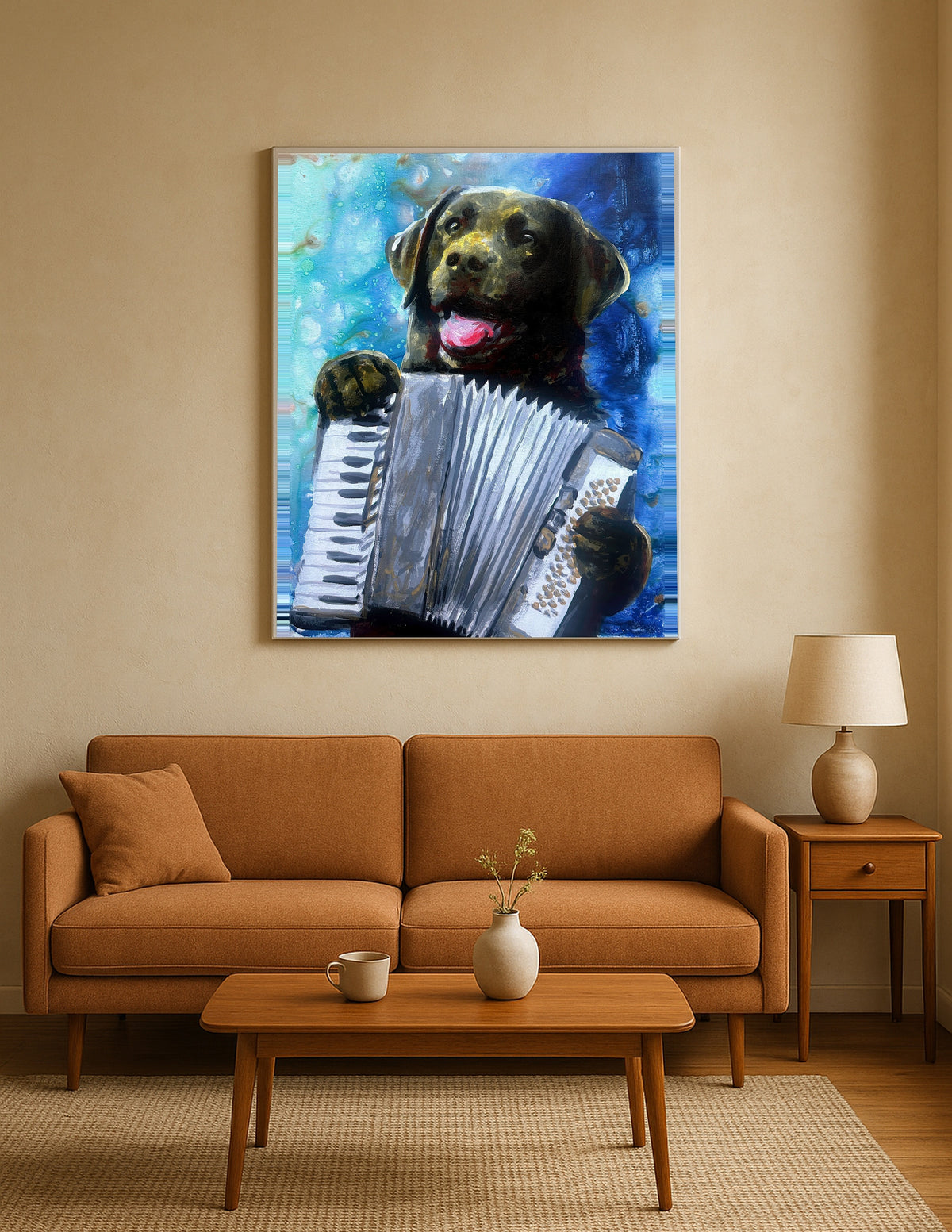 Black Labrador Playing Accordion Print