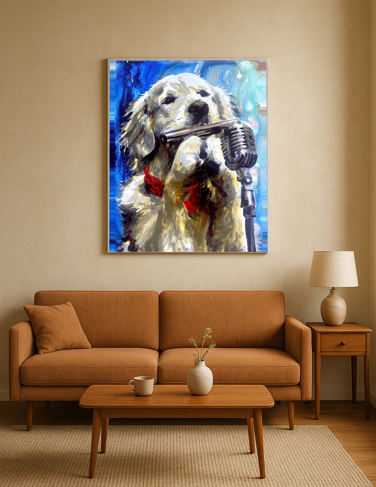 Golden Labrador Playing Harmonica Print