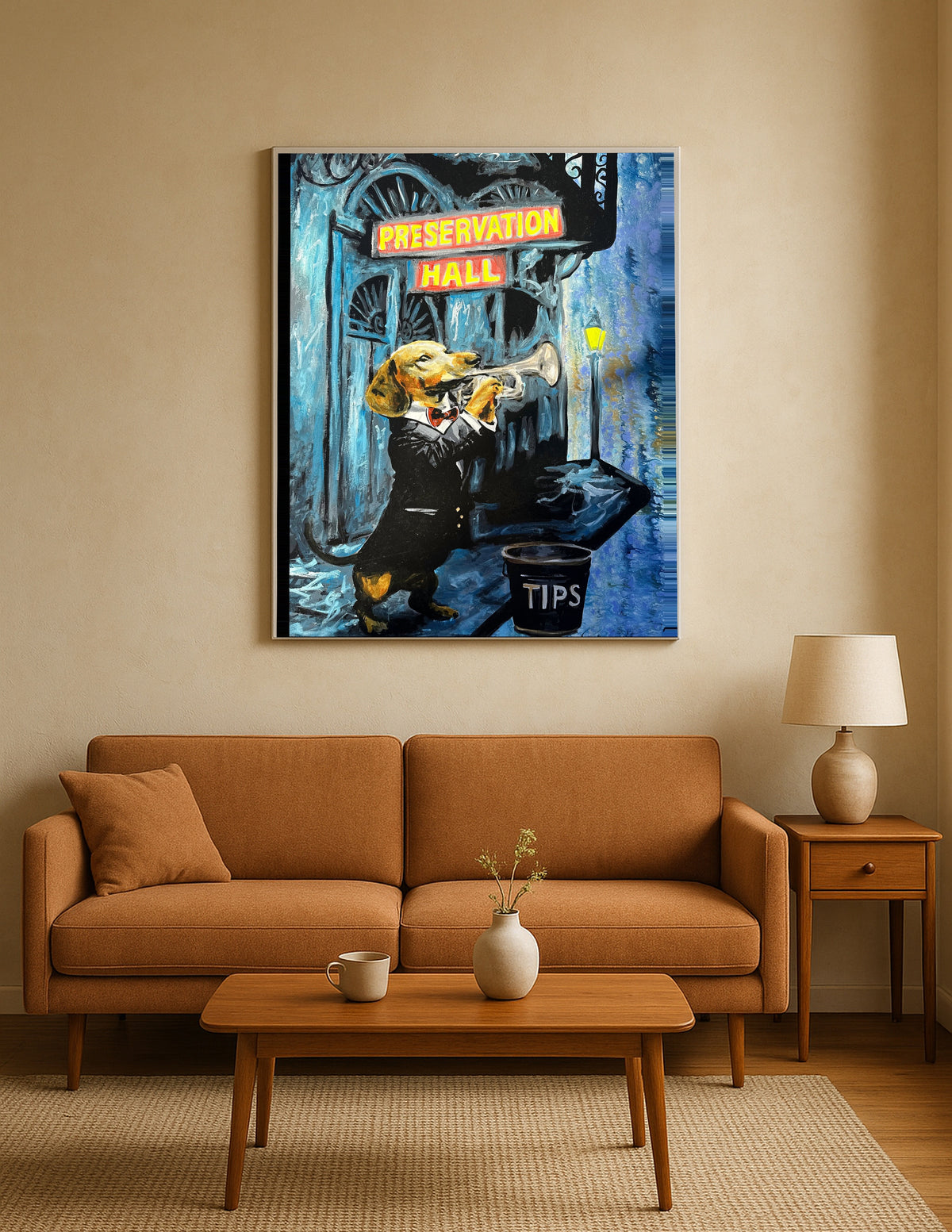 Dachshund Playing Trumpet at Preservation Hall Print