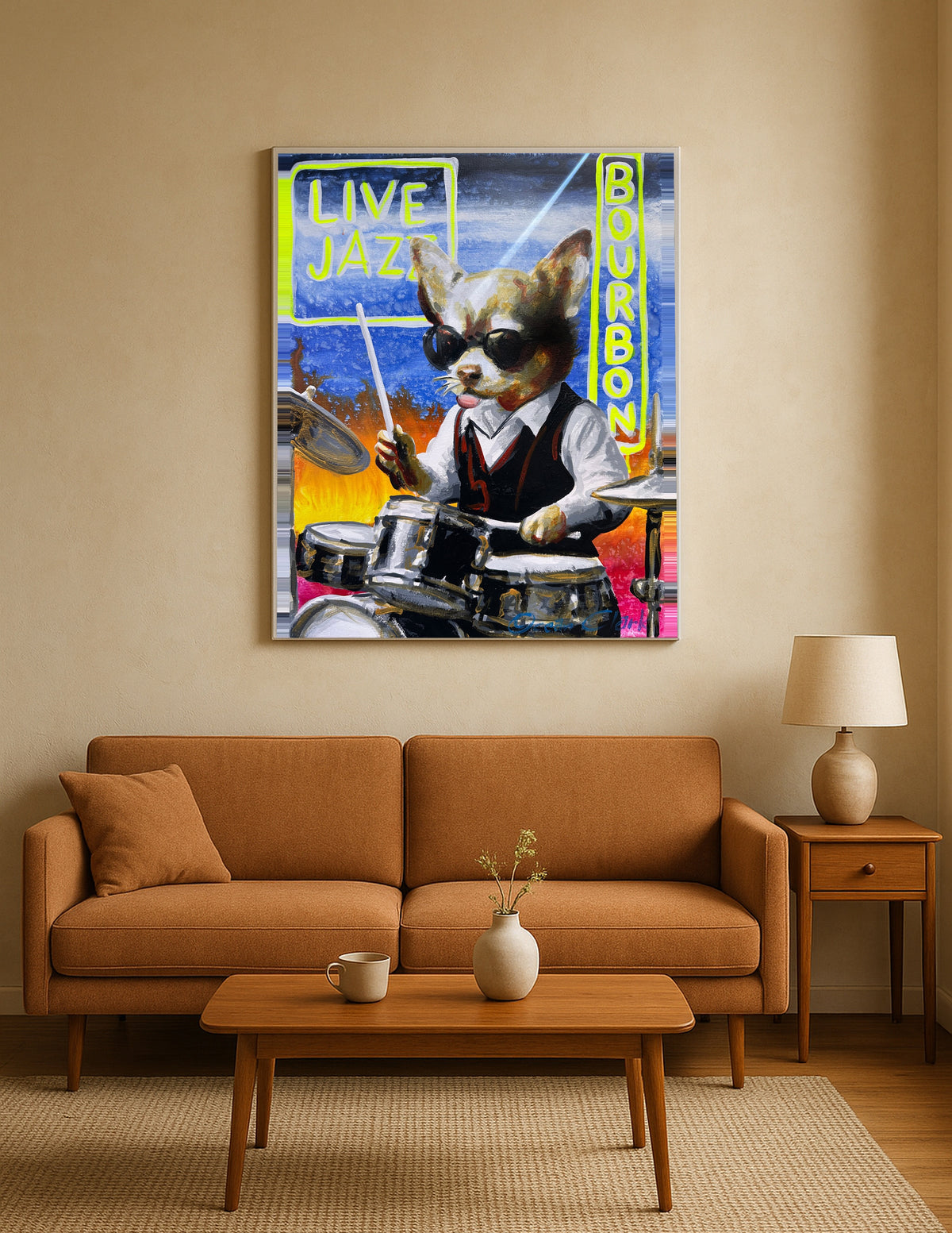 Chihuahua Playing Jazz Drums on Bourbon Street Print