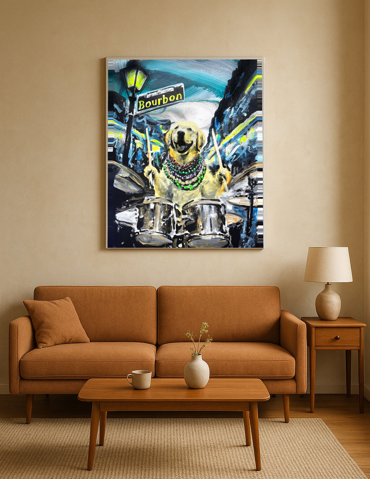 Golden Labrador Playing Drums Print