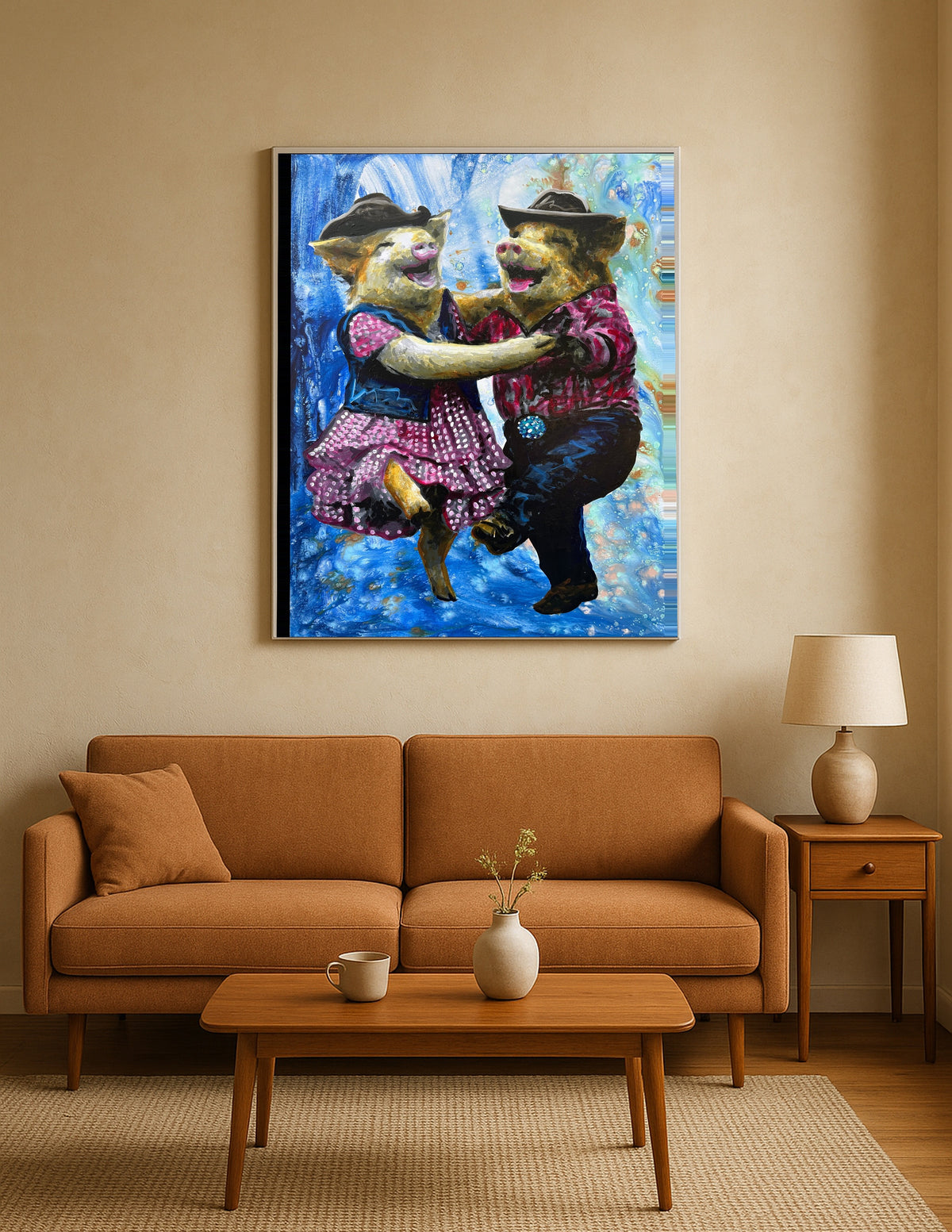 Pigs Dancing Western Style Print