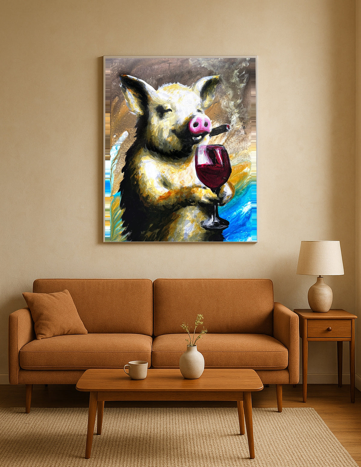 Pig with Cigar and Wine Print