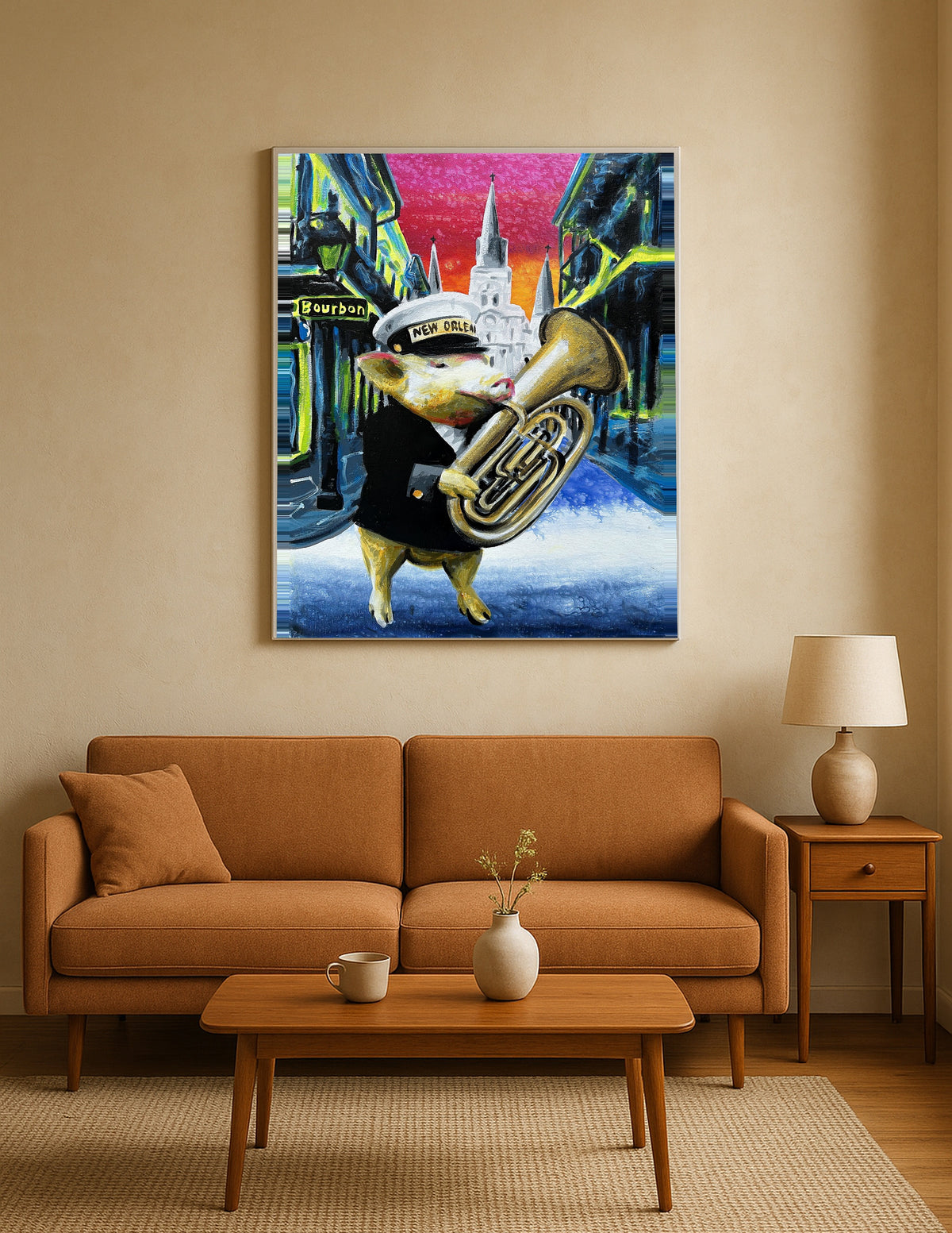 Pig Playing Tuba New Orleans Style Print