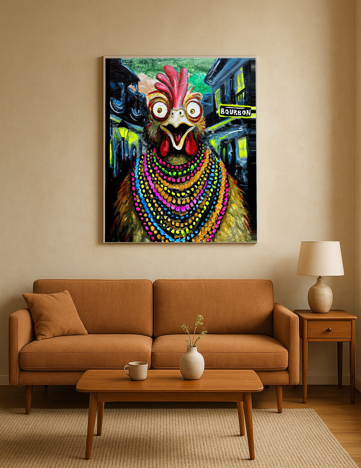 Chicken in Mardi Gras Costume Print