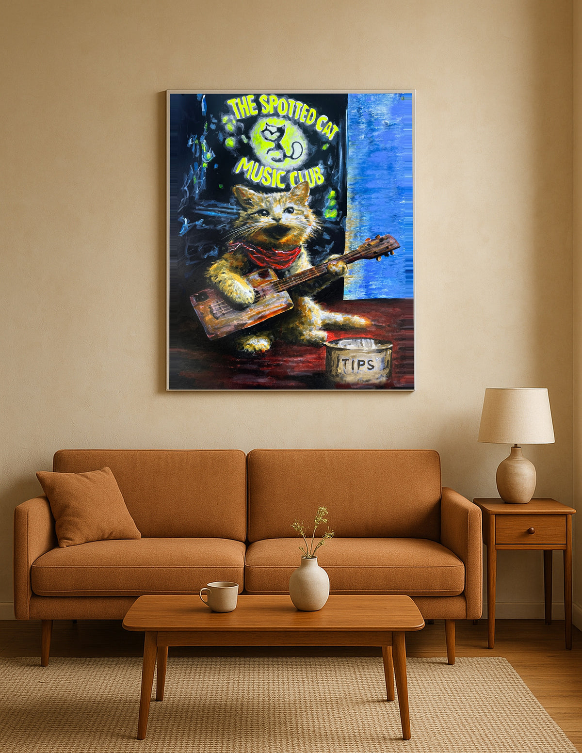 Tabby Cat Playing Cigar Box Guitar Print
