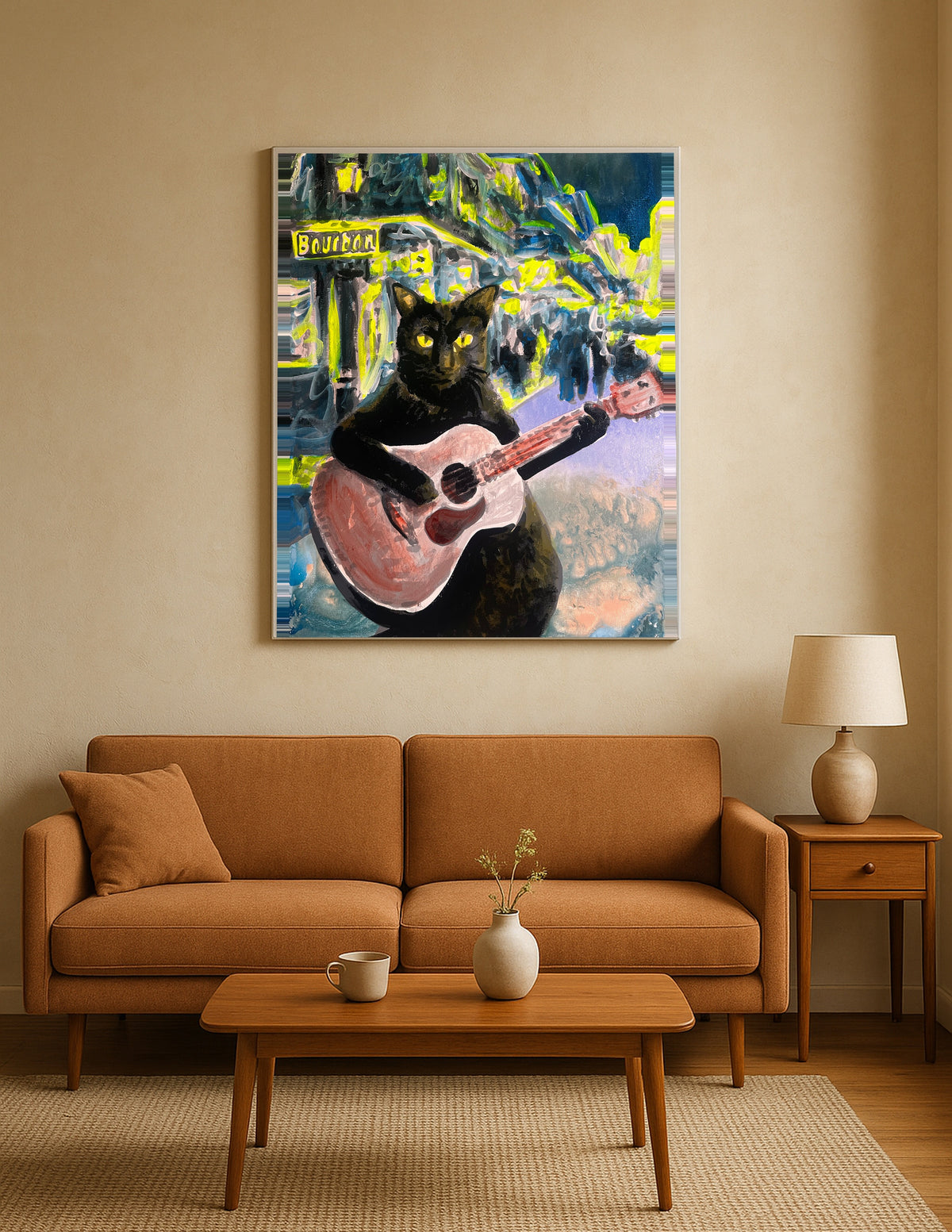 Black Cat Playing Guitar Print