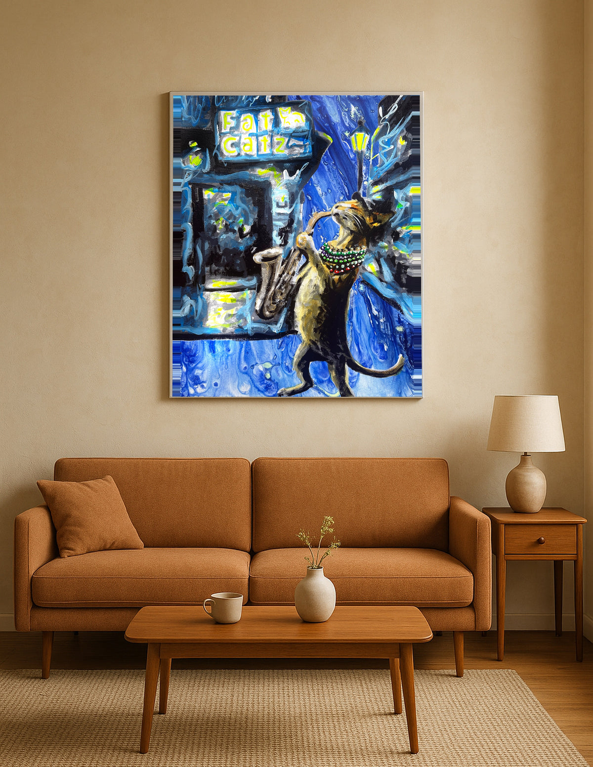Tabby Cat Playing Saxophone Print