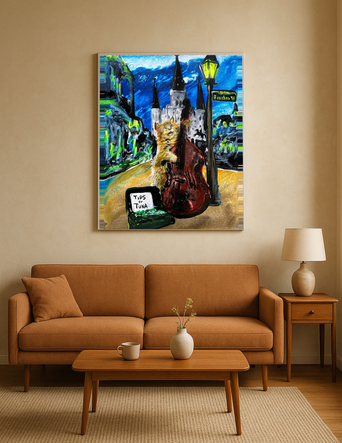Orange Cat Playing Bass Print