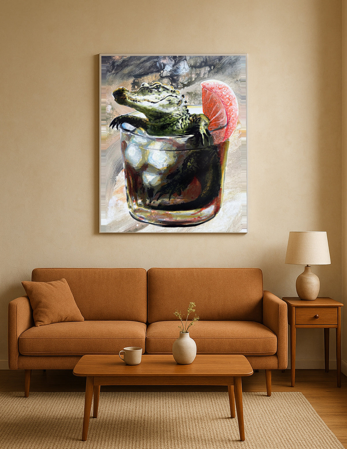 Alligator in a Whiskey Print