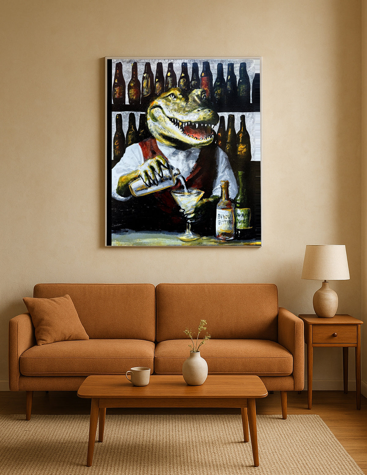 Alligator Bartender Mixing a Martini Print