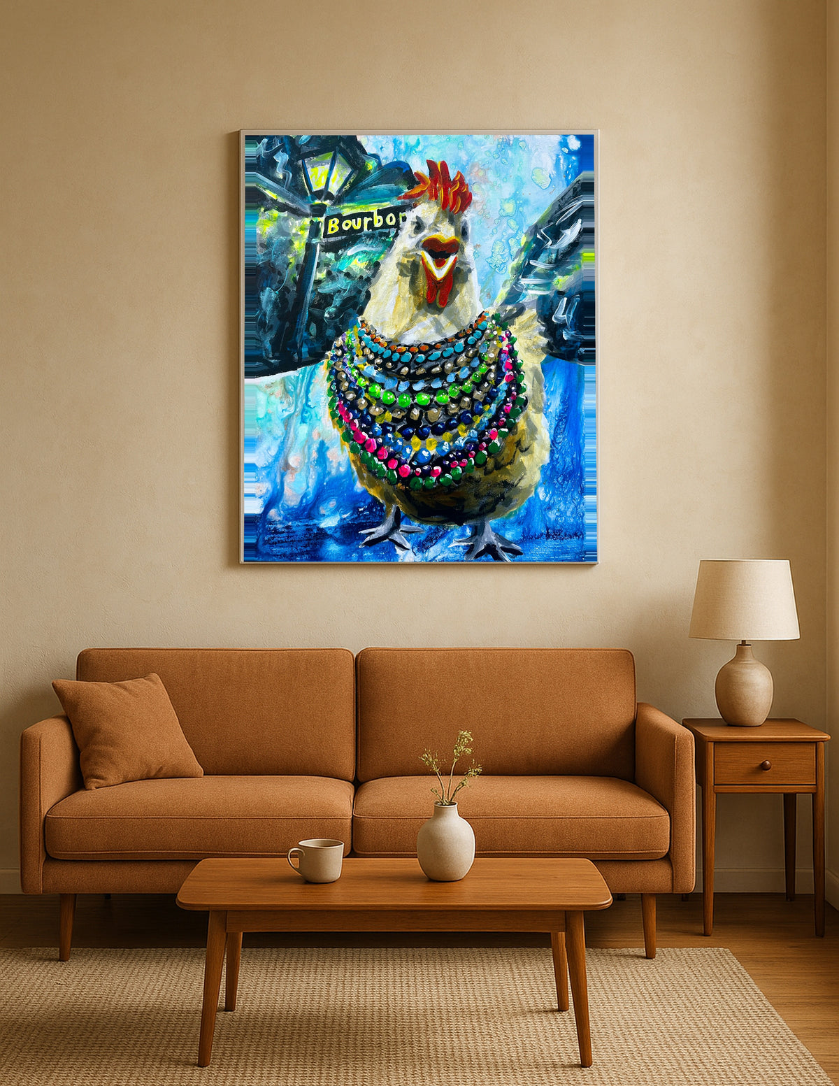 Chicken in Mardi Gras Beads Print